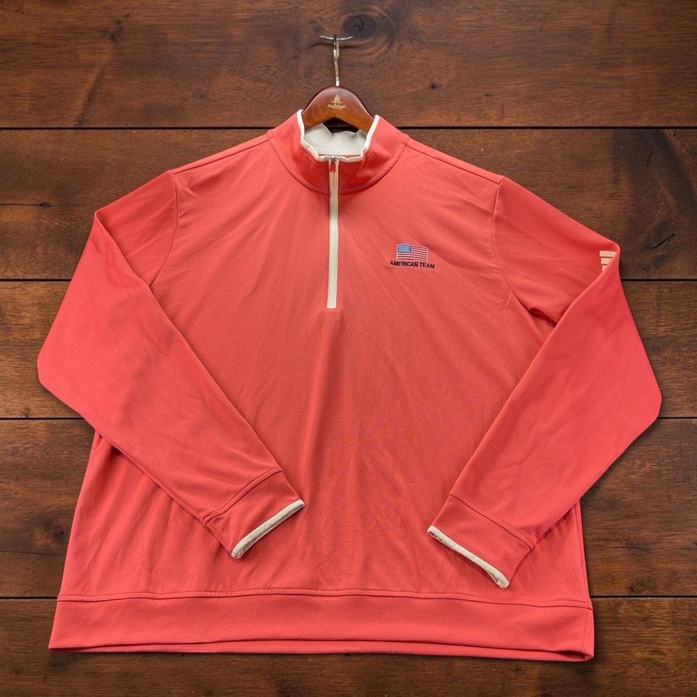 Adidas Golf Lightweight Half Zip Top Mens XL Coral American Team Flag Logo